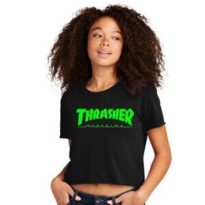 Thrasher Crop Top T-Shirt Black Thick Soft Medium Cute Pre-Shrunk Retail Fit